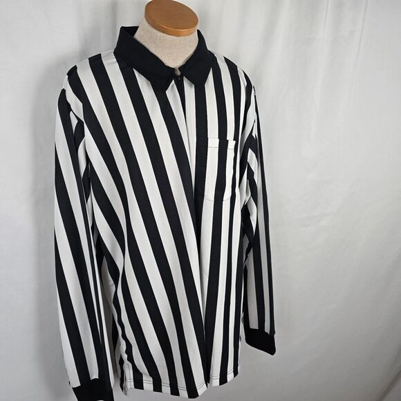 Cliff Keen Athletic Referee Shirt Men's XXL Black White Stripe Long Sleeve Zip - Picture 9 of 15